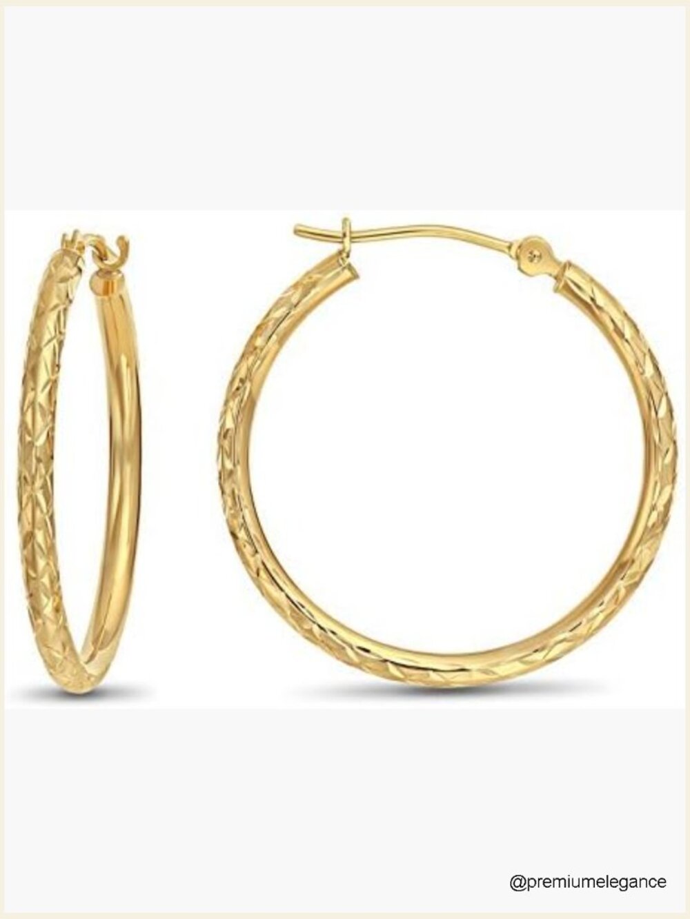 14K Yellow Gold Round Hoop Earrings X Pattern Diamond-cut